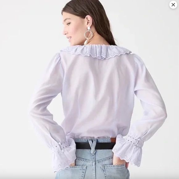 J Crew Long Sleeve Embroidered Ruffle-Collar Button Down Shirt with Eyelet - Picture 2 of 9
